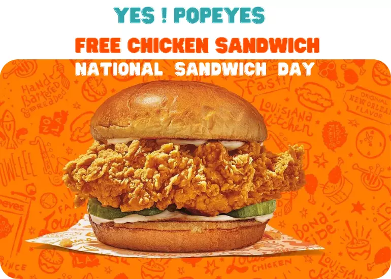 Popeyes free chicken sandwich on national sandwich day